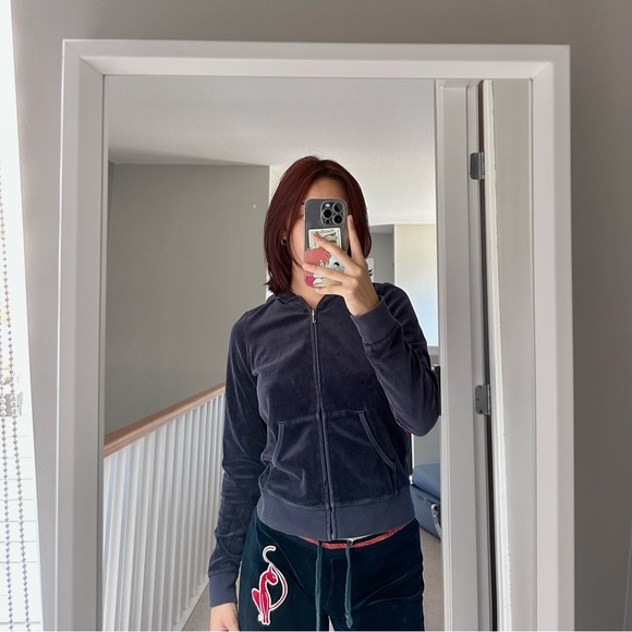 Vintage Juice Couture Y2k navy purple velvet tracksuit long sleeve zip up hoodie - Picture 2 of 4
